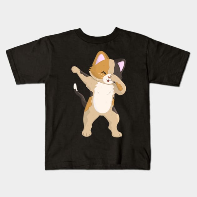 Cute Dabbing Cat Kitten Dab Kids T-Shirt by HamilcArt